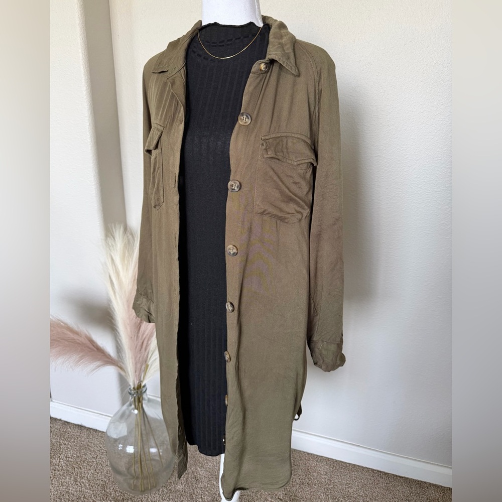 100% Cotton Olive Green Belted Shirt Dress - Picture 14 of 14